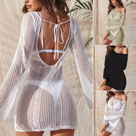 Backless Sexy Long Sleeve Narrow Cover Up Blouse
